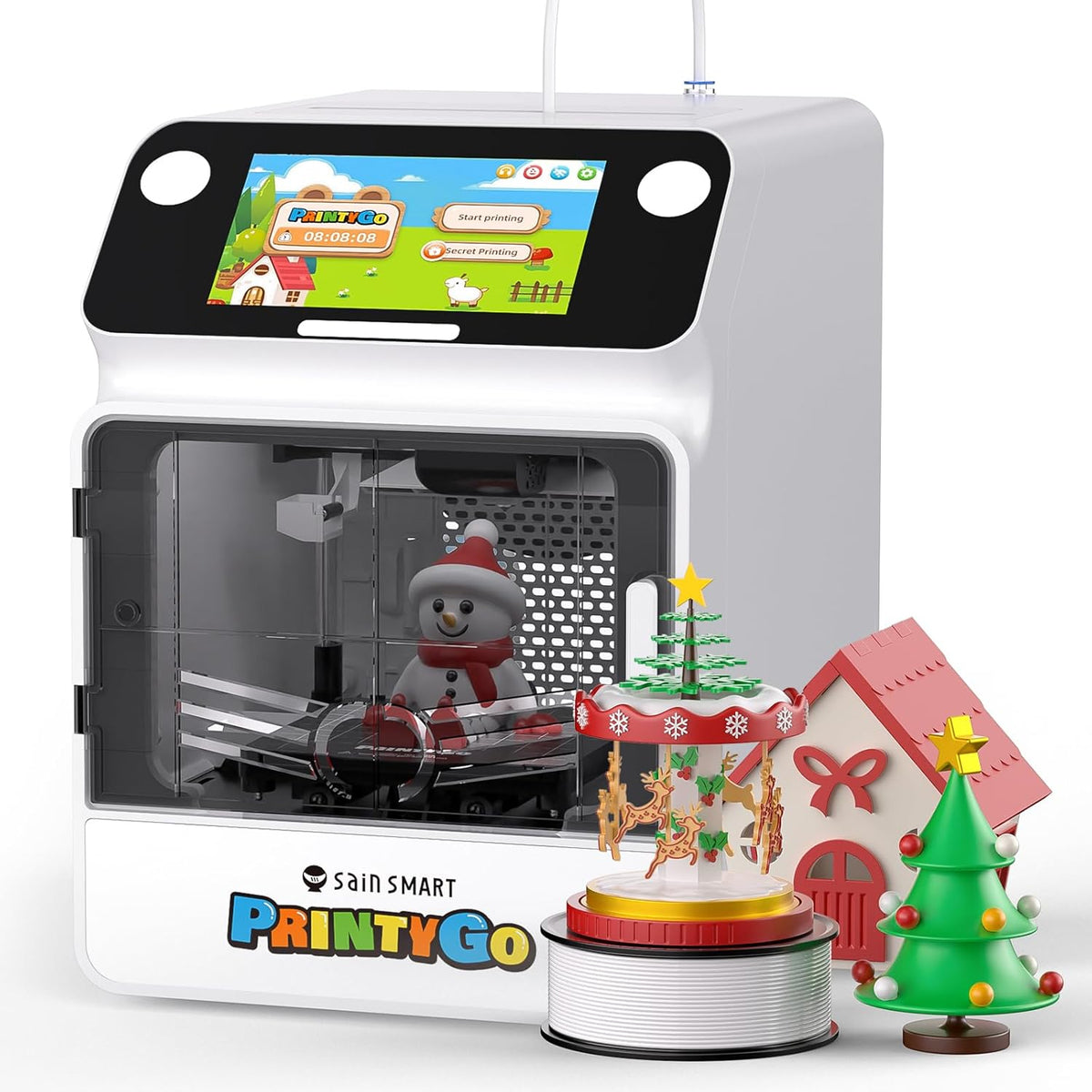 SainSmart PrintyGo Mini Impresora 3D para niños - Velocidad máxima 600 mm-s y autonivelación - Preensamblada con control WiFi App - Diseño educativo STEM para principiantes