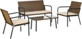 Outsunny Conjunto de jardín 4 piezas - Ratán sintético con 2 sillones sofá de 2 plazas y mesa de vidrio templado - Protección UV para patio y terraza - Multicolor de estilo moderno