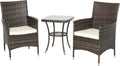 Outsunny Conjunto de jardín 3 piezas - Ratán con 2 sillones cojines y mesa sobre estructura de metal - Muebles para terraza patio y balcón - Marrón de estilo rústico