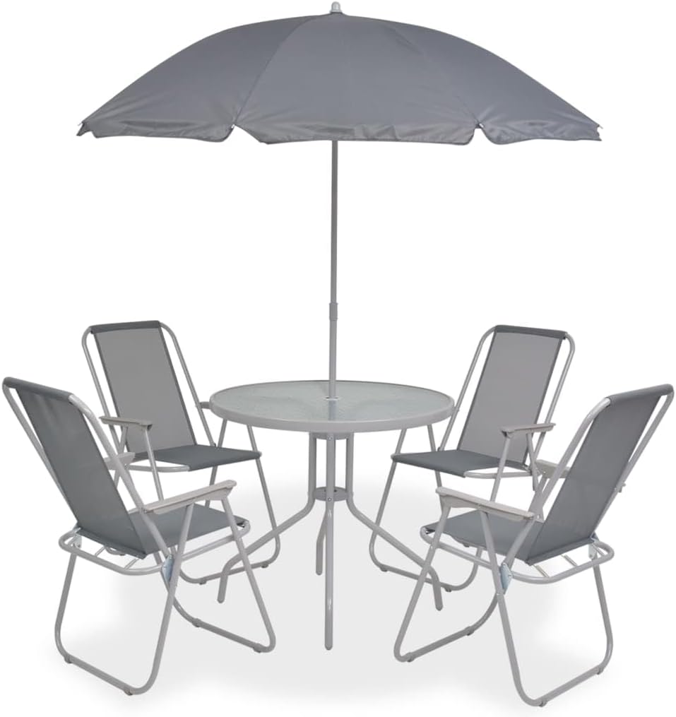 vidaXL Conjunto comedor de jardín 6 piezas - Mesa sillas y mesilla para zona de comedor exterior - Mobiliario para patio terraza y jardín - Gris de estilo moderno