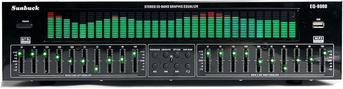 Ecualizador digital profesional de 31 bandas - Procesamiento gráfico estéreo HiFi - Analizador musical LED con reducción de ruido - 12 patrones de ritmo para sistemas de audio
