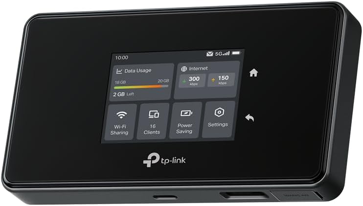 TP-Link M8550 router móvil 5G - WiFi 6E AXE3600 con pantalla táctil - Conexión para hasta 32 dispositivos y dos puertos Gigabit - Seguridad WPA2 WPA3 y WPS