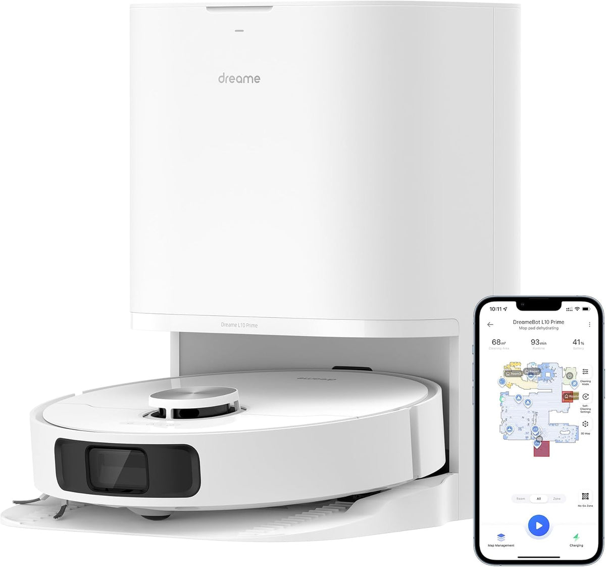 DREAME L10 Prime Robot aspirador y friegasuelos - Succión 4000 Pa y mopa elevable 7 mm - Navegación LDS con mapeo 3D - Mopa autolimpiante App Alexa y autonomía 150 min