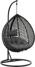 Uniprodo Silla Colgante de Jardín Negra y Gris - Sillón Huevo Exterior con Armazón - Asiento de Ratán Plegable para Terraza y Jardín