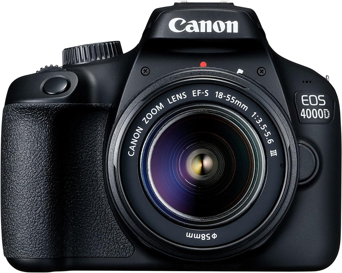Canon EOS 4000D cámara réflex digital - Sensor CMOS APS-C de 18 MP y enfoque automático de 9 puntos - Objetivo EF-S 18-55 mm III - Filtros creativos y color negro