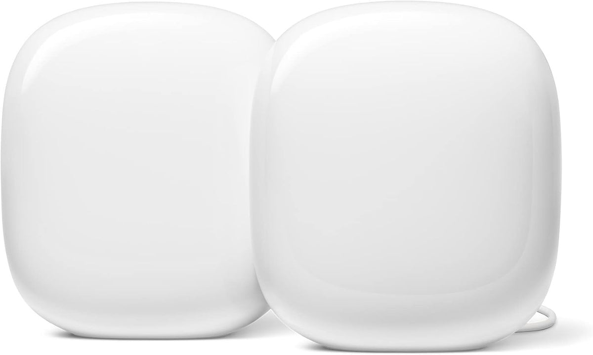Sistema WiFi Mesh Google Nest WiFi Pro - paquete de 2 unidades WiFi 6E tribanda - cobertura doméstica ampliable - seguridad en Internet para ordenadores Smart TV y tabletas