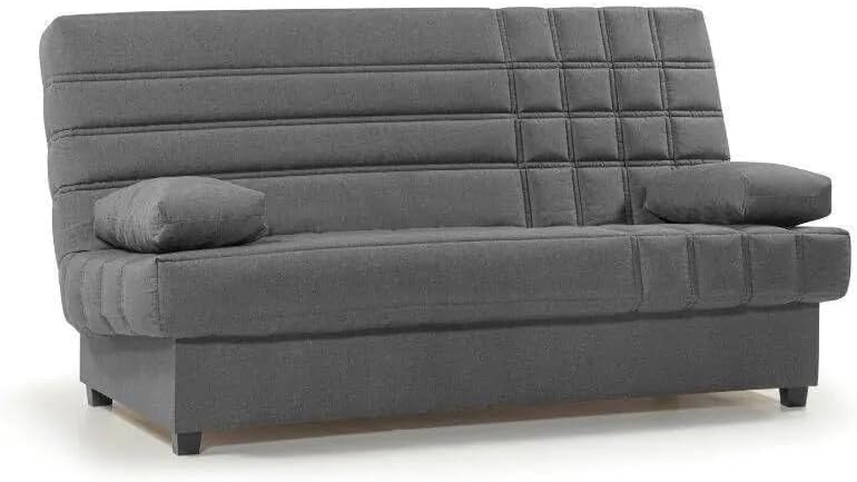 SHIITO Trevor Sofá cama 3 plazas - Apertura clic clac con arcón y 2 cojines incluidos - 193 x 100 x 100 cm - Gris oscuro con capacidad de 300 kg y sin montaje