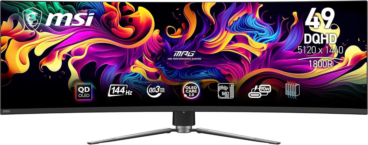 MSI MPG 491CQP QD OLED monitor gaming - Pantalla curva DQHD de 49 pulgadas y 144 Hz - Panel OLED 1800R con respuesta de 0.03 ms - KVM HDMI 2.1 y USB C