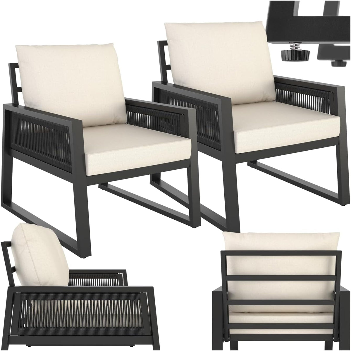 TecTake conjunto de muebles de jardín de aluminio - 2 sillones con cojines extragruesos - Altura regulable y fundas extraíbles - Resistente a la intemperie