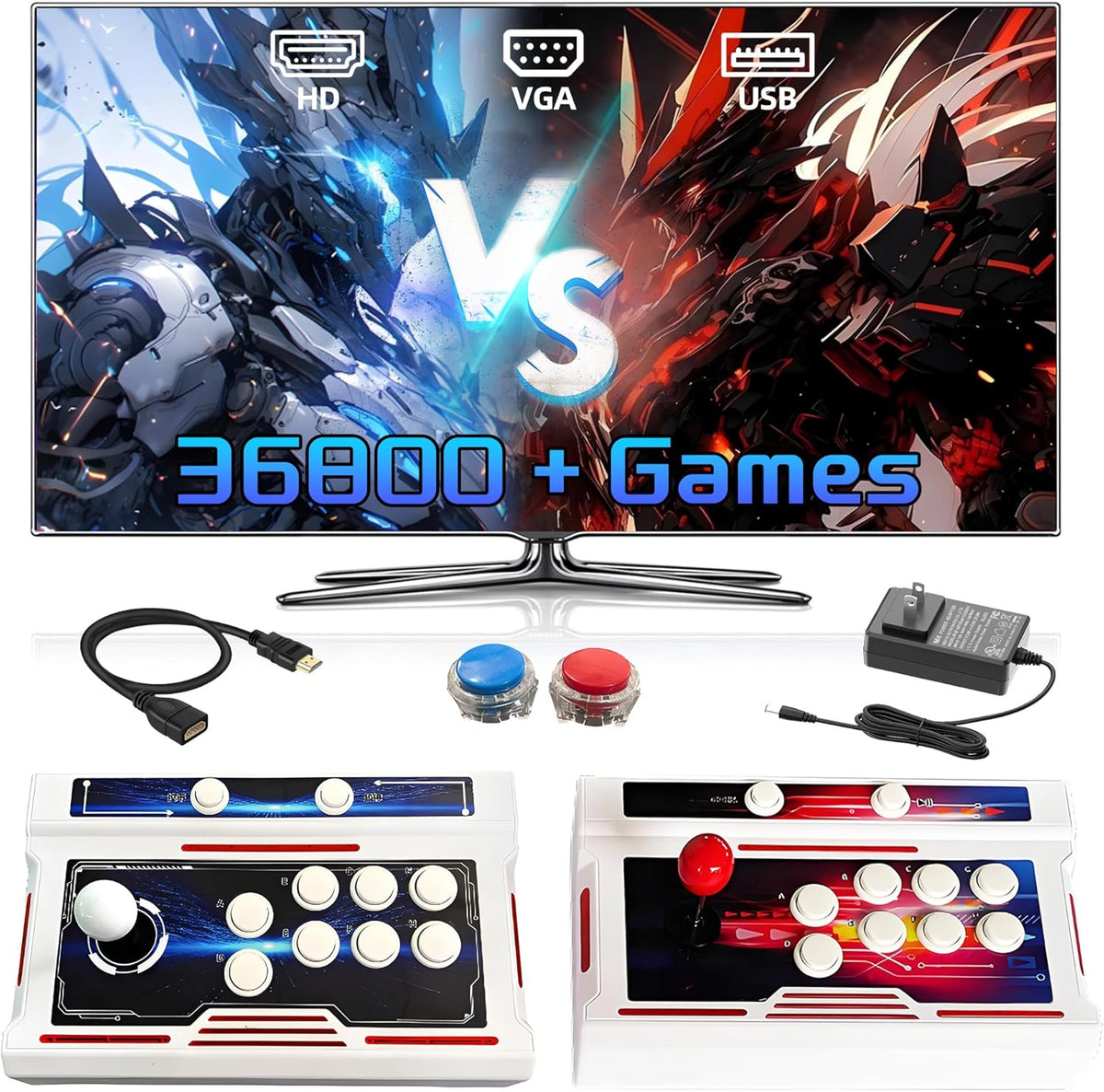Consola retro 3D 36800 en 1 - HD 1280 x 720 para TV PC y proyector - WiFi Bluetooth con mandos inalámbricos - Para 3 o 4 jugadores con guardar cargar y pausar