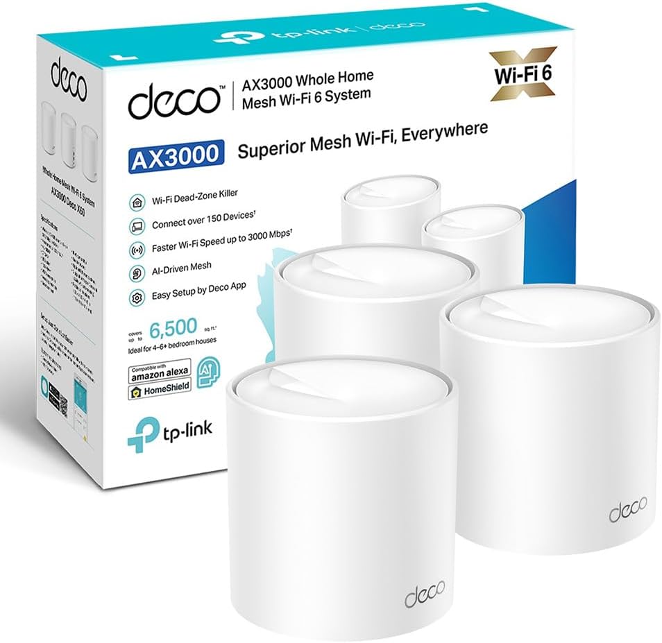TP-Link Deco X50 sistema WiFi 6 Mesh - AX3000 de doble banda para cobertura de hasta 600 m2 - Tres puertos Gigabit por unidad - Pack de tres unidades blancas