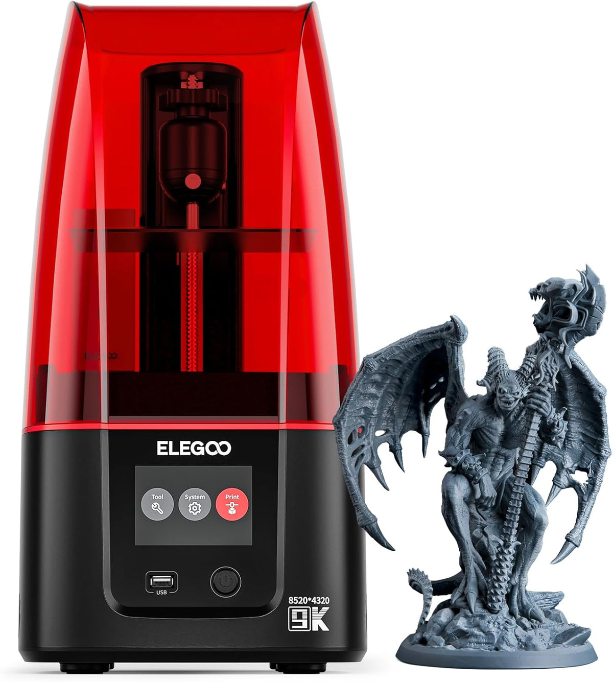 ELEGOO Mars 4 Impresora 3D de resina MSLA - Pantalla mono LCD 9K de 7 pulgadas - Volumen 153,36 x 77,76 x 175 mm - 3 modos inteligentes y purificador de aire