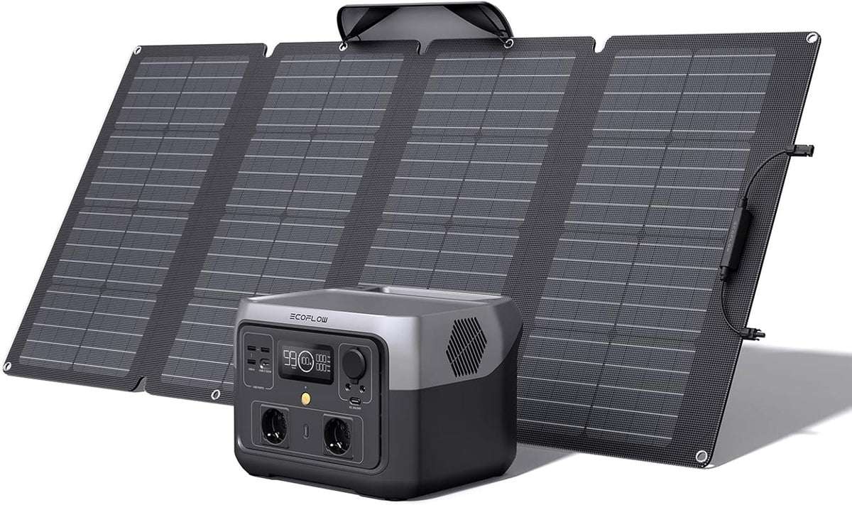 EcoFlow RIVER 2 Max Estación de energía portátil - Batería de 512 Wh con salida X Boost de 1000 W - Panel solar portátil de 160 W incluido - Para exteriores y autocaravana