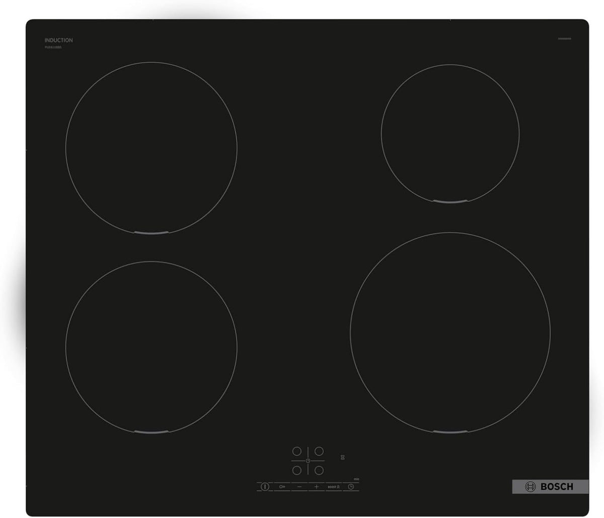 Placa de inducción Bosch PUE611BB5E - ancho de 60 cm con 4 zonas de cocción - superficie vitrocerámica negra - PowerBoost inicio rápido y control táctil