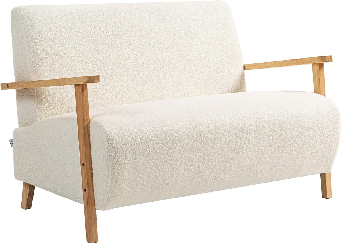 HOMCOM sofá 2 plazas de borreguito - Acolchado grueso con reposabrazos - Patas de madera y carga máxima de 250 kg - Crema 118 x 76 x 78 cm para salón