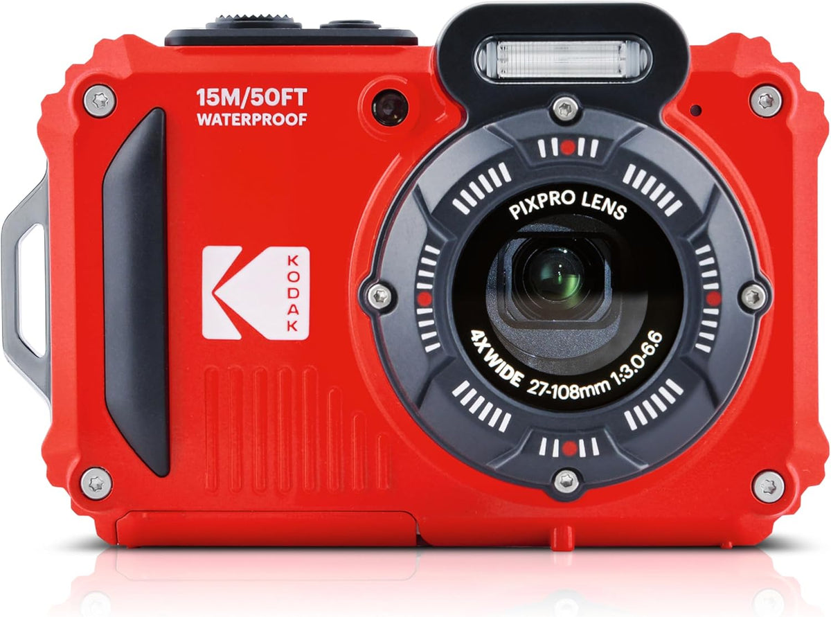 KODAK Cámara acuática digital - Sensor BSI CMOS con zoom óptico 4x - Estabilización digital y distancia focal máxima de 108 mm - Roja para fotografía acuática y uso exterior