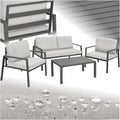 tectake conjunto de muebles de jardín 4 piezas - 2 sillones con cojines extragruesos - Sofá y mesa con estructura impermeable - Exterior gris claro