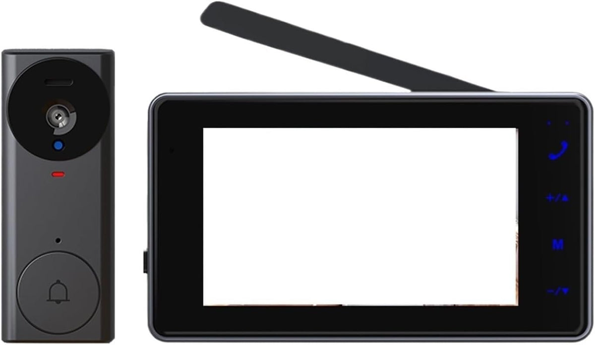 Timbre con vídeo OPTEPYOE TBKA17 - pantalla IPS de 4,3 pulgadas y cámara de 1024p - intercomunicador audiovisual bidireccional - Bluetooth con cable de carga