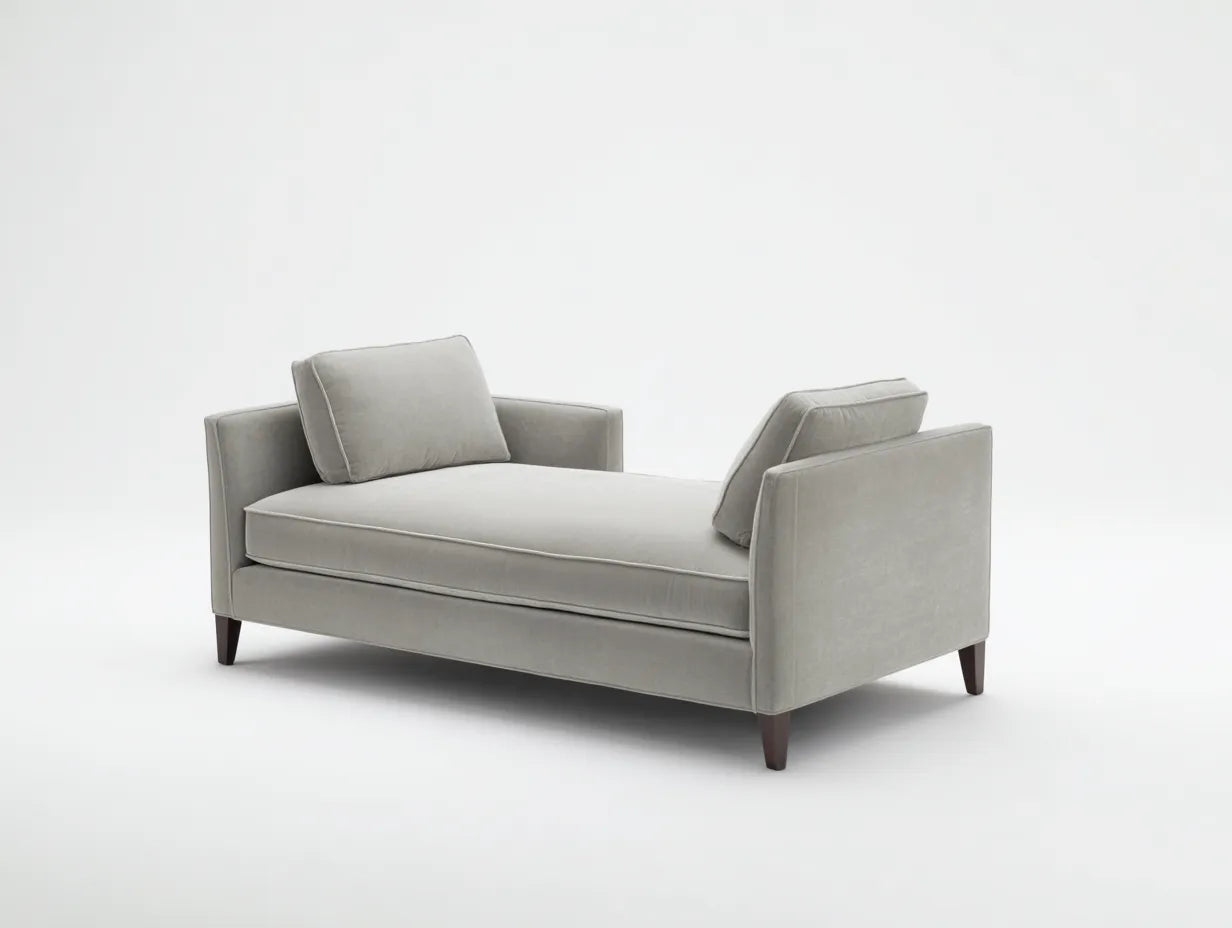 Banco tipo diván tapizado 182x82x76 cm - gris beige y marrón oscuro - para dormitorio con patas cónicas