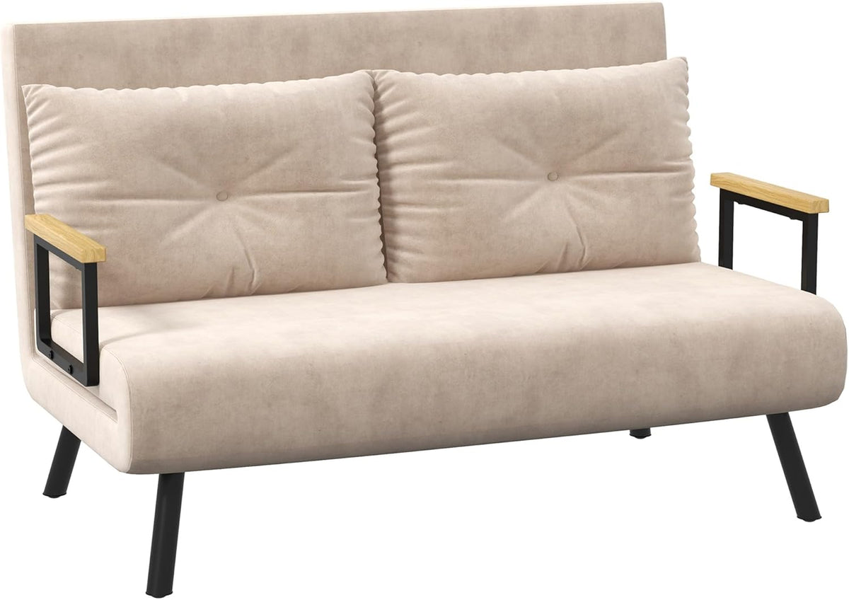 HOMCOM Sofá cama 2 plazas 4 en 1 - Tapizado en terciopelo con respaldo ajustable en 5 niveles - Almohadas acolchadas y capacidad de 240 kg - Beige de 102 x 73 x 81 cm
