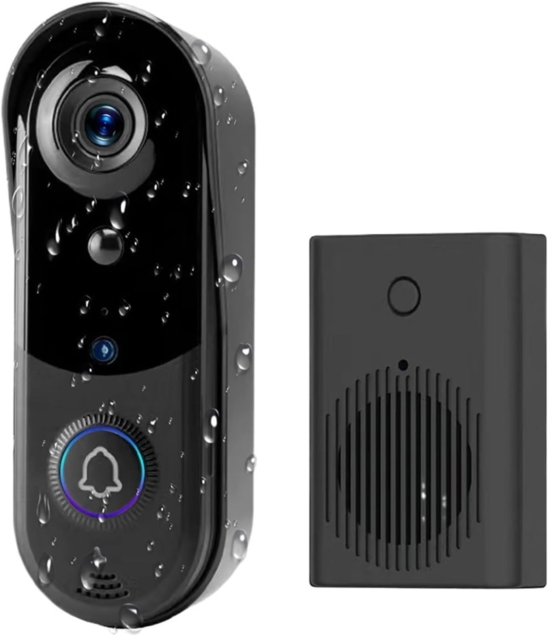 OPTEPYOE videoportero IP65 - Control de acceso exterior con timbre en forma de U - Tarjeta de memoria de 64 GB - Bluetooth y cable de carga