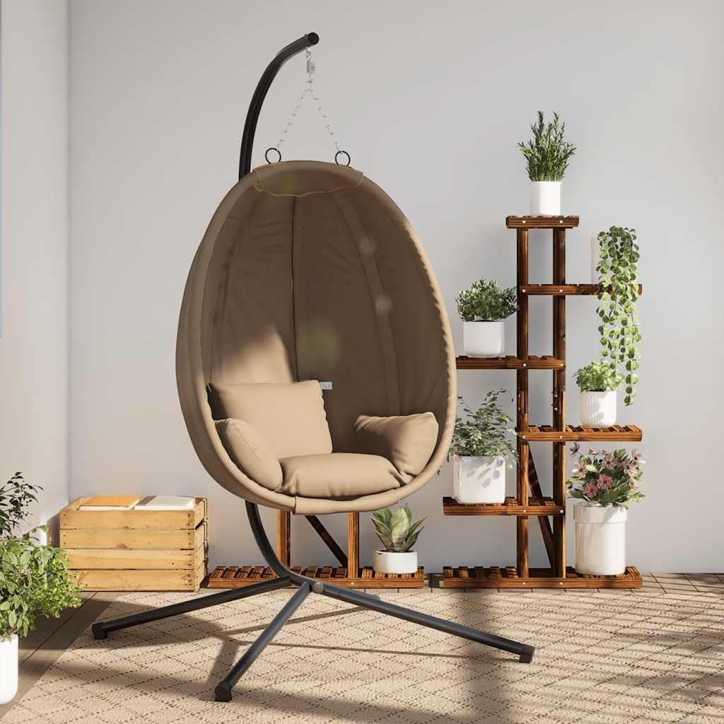Silla Colgante Huevo con Soporte de Acero y Tela Gris Taupe - Sillón Columpio de Jardín Interior y Exterior - Asiento Relax para Casa Terraza Patio y Jardín
