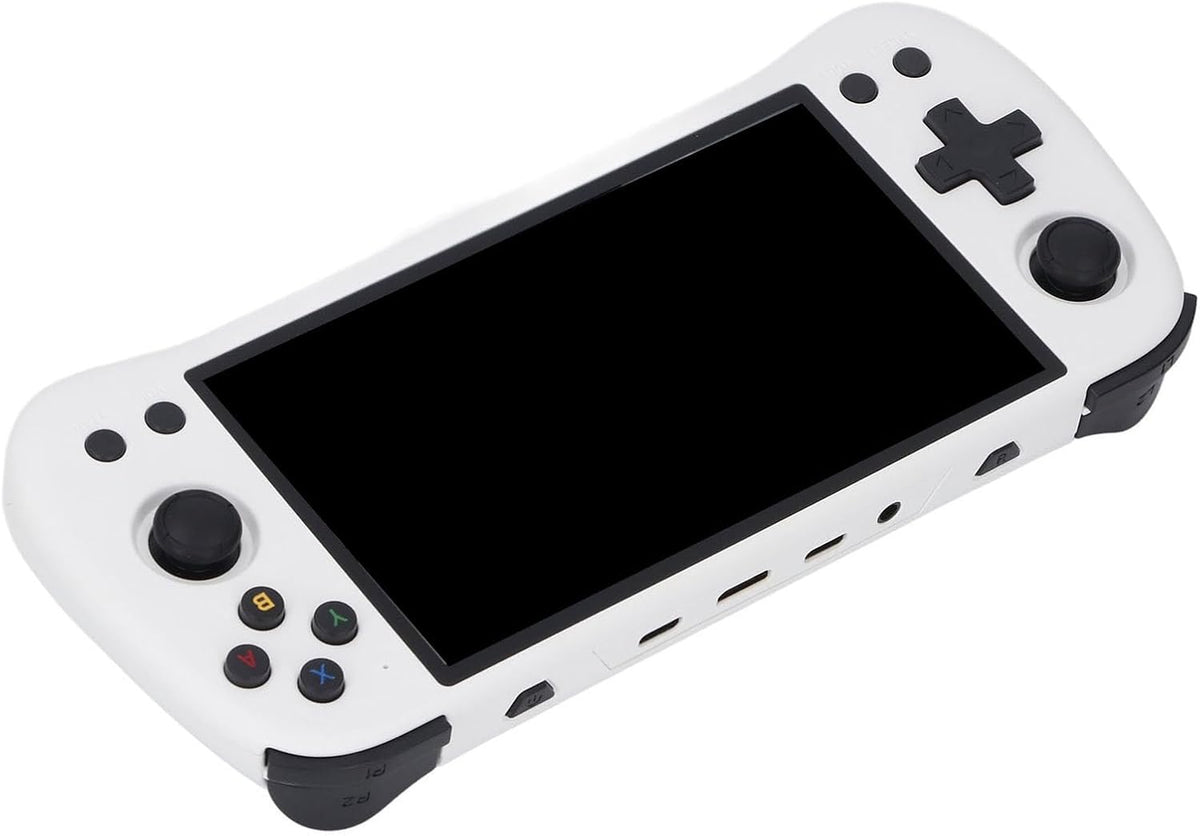 X55 Consola portátil retro - Pantalla IPS de 5,5 pulgadas con más de 30 emuladores - Memoria de 16 GB y 64 GB con hasta 5 h de batería - Blanca con joystick para 2 jugadores