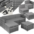 TecTake Conjunto de jardín de ratán - Banco de 2 plazas con mesa de cristal y cojines - Fundas extraíbles para limpieza y uso exterior - Gris para terraza jardín y balcón