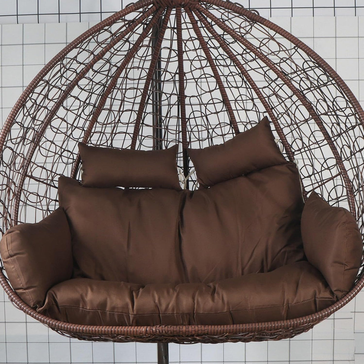 Silla Colgante Doble de Ratán Impermeable para 2 Personas - Sillón Huevo Nido Extraíble con Cojines - Hamaca Colgante de Jardín Terraza Patio Exterior