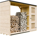 Timbela M981 Caseta de jardín para leña y herramientas - 217 x 75 x 159 cm - Madera de ingeniería con marco LP SmartSide - Puertas con bisagras y cubierta de madera
