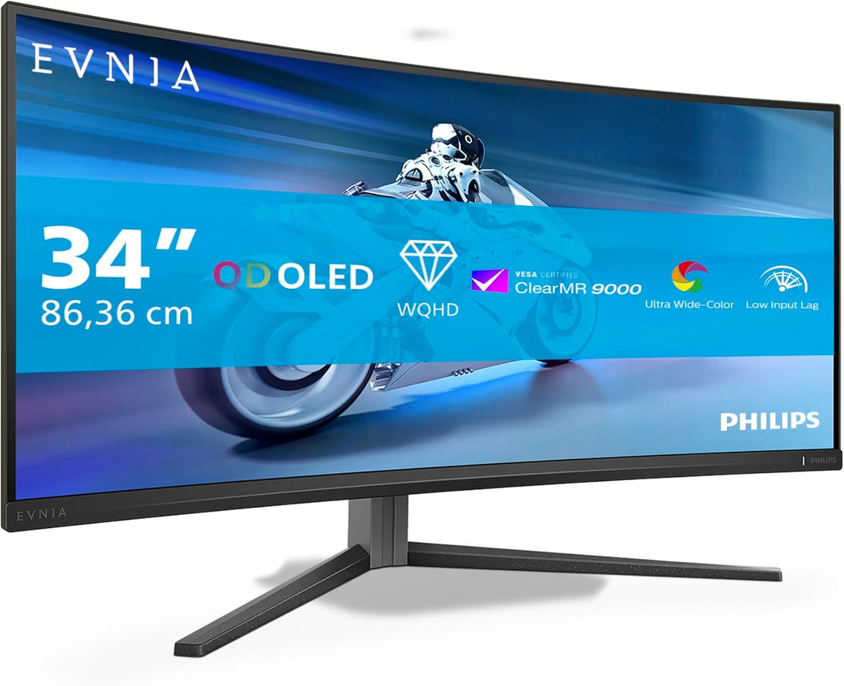 Monitor gaming curvo Philips Evnia 34M2C6500AM de 34 pulgadas - panel OLED WQHD 3440 x 1440 - 175 Hz y respuesta de 0,03 ms - HDR400 FreeSync Pro y G Sync