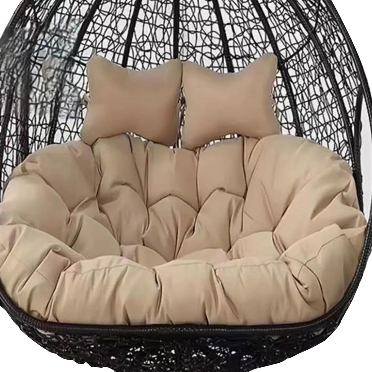Silla Colgante Doble Exterior con Cojín Caqui - Hamaca Huevo para 2 Personas - Asiento Grande 150 x 110 cm con Repuesto