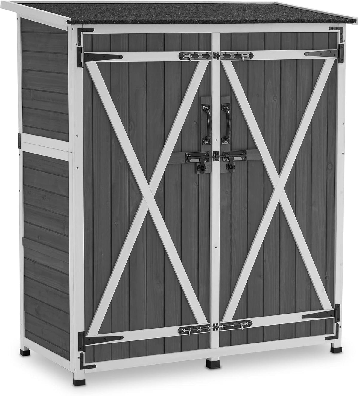 M MCombo Armario de Jardín de Madera Gris 122 x 60 x 137 cm - Cobertizo Exterior Resistente a la Intemperie - Almacenamiento para Balcón y Terraza