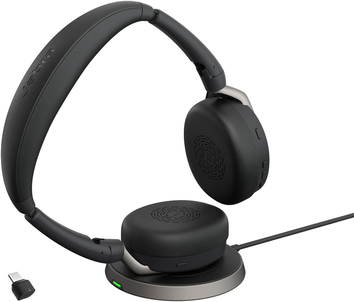 Jabra Evolve2 65 Flex MS auriculares profesionales - Diseño supraaural plegable en color negro - Cancelación híbrida y micrófono - USB C y carga inalámbrica
