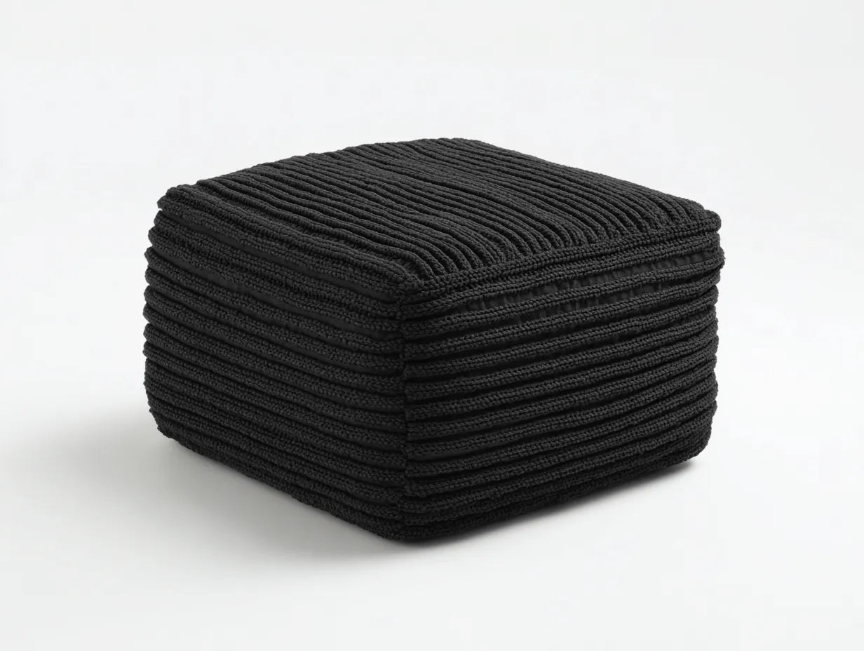 Reposapiés cuadrado tejido 70x70x36 cm - negro - punto grueso para salón
