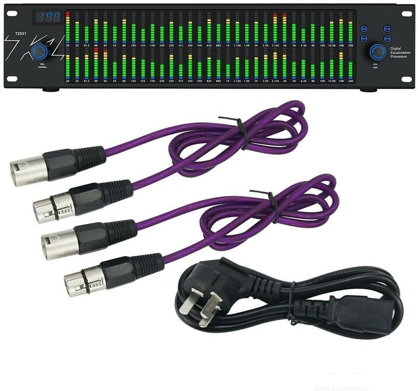 T2531 Ecualizador gráfico profesional - Procesador de audio con doble espectro de 31 bandas - Ajuste detallado de frecuencias para señal estéreo - Equipo para sistemas de sonido profesional