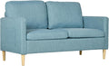 HOMCOM Sofá 2 plazas moderno - Tapizado en poliéster con reposabrazos y 2 bolsillos laterales - 143 x 76 x 83 cm - Azul claro con patas de madera y carga de 200 kg