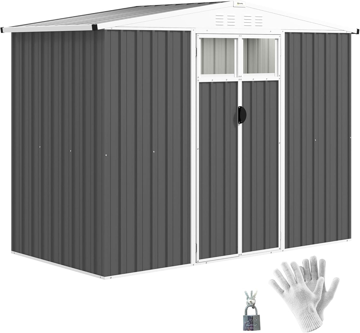 Outsunny Caseta metálica 2,7 m2 - Acero galvanizado gris 246 x 117 x 180 cm - Ventana y 4 rejillas de ventilación - Puerta con cerradura para herramientas