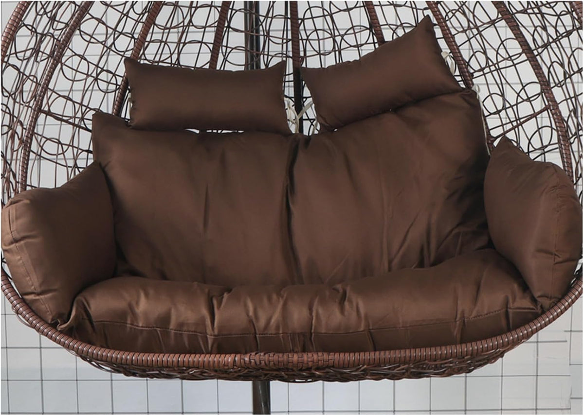 Cojín para silla colgante doble - Almohadilla 150 x 110 x 15 cm - Relleno de algodón con cubierta de poliéster - Uso exterior color marrón