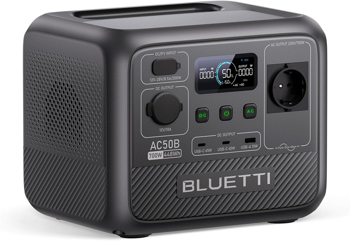 BLUETTI AC50B Estación de energía portátil - Batería LiFePO4 de 448 Wh y salida CA de 700 W - Pico de 1000 W y USB C PD de 65 W - Para camping emergencias y viajes
