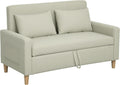HOMCOM Sofá 2 plazas - Tapizado en lino sintético con almacenamiento oculto y 2 almohadas - 135 x 72 x 84 cm - Beige con patas de madera y carga máxima de 240 kg