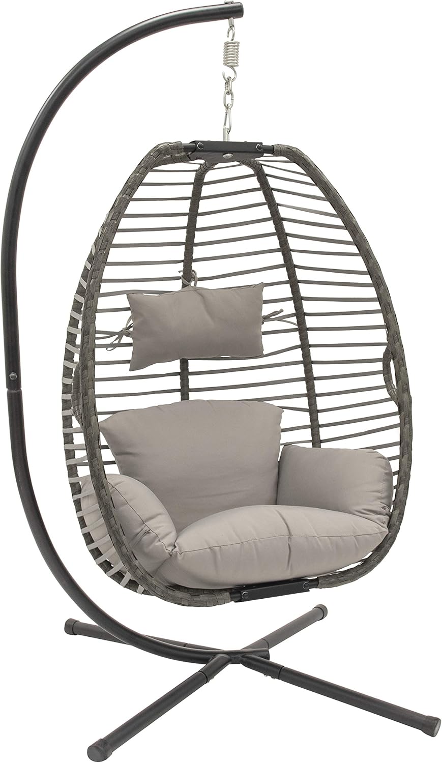 Vivere Nest Silla Colgante con Soporte Gris Moonstone - Sillón Columpio Individual de Metal para Interior y Exterior