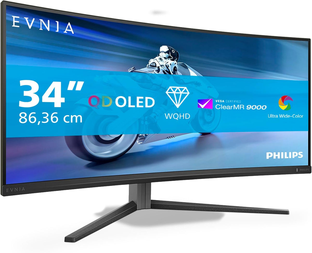 Monitor gaming Philips Evnia 34M2C6500 de 34 pulgadas - panel QD OLED UWQHD curvo - 175 Hz y respuesta de 0,03 ms - HDR True Black FreeSync Pro y G Sync