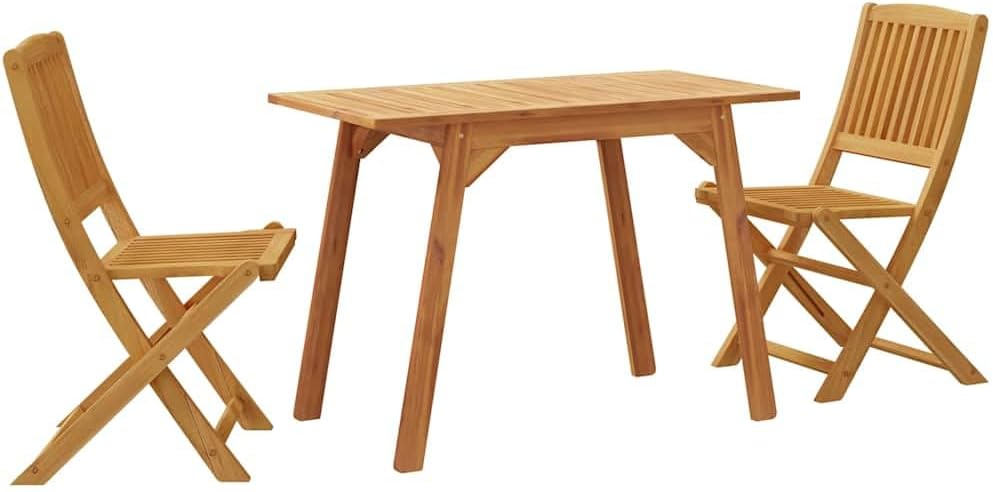 vidaXL Conjunto de balcón 3 piezas - Madera maciza de acacia para comedor exterior - 110 x 56 x 75 cm - Marrón de estilo moderno para terraza jardín y balcón