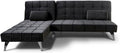 S S Saldos y Stocks Keren XS sofá cama chaise longue - 3 plazas y tapizado de terciopelo negro - Diseño moderno convertible - 198 x 146 x 75 cm para salón