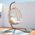 Concept-Usine Silla Colgante Lima de Acero y Resina Aspecto Ratán - Sillón Hamaca Beige con Cojín Extraíble - Asiento Exterior Interior Carga 160 kg
