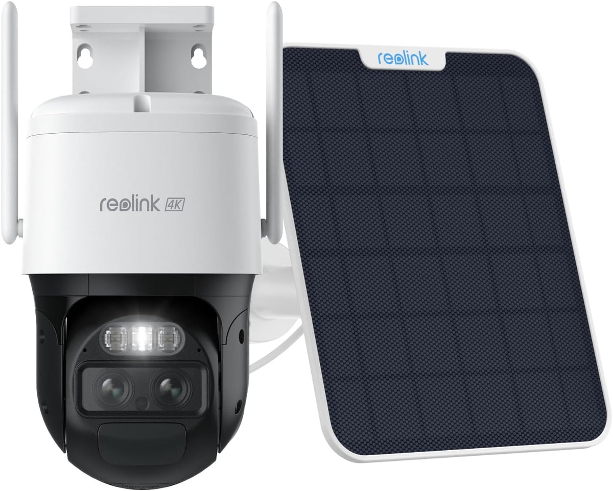 Cámara solar Reolink TrackMix 4K - doble lente PTZ con cobertura de 360 grados - seguimiento automático y detección inteligente - WiFi 6 y panel solar