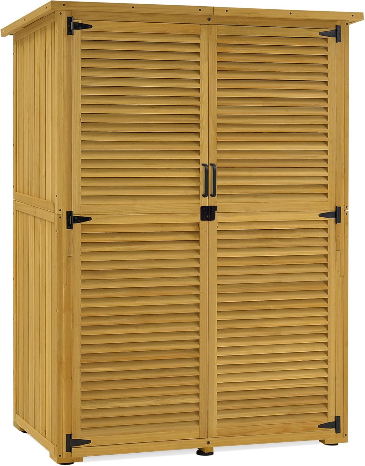 M MCombo 0901D-1 Armario de jardín - Madera natural 127 x 59 x 168 cm - Techo de asfalto repelente al agua - Almacenamiento exterior para balcón y terraza