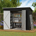 Amopatio Caseta metálica de jardín - 228 x 109 x 182 cm con base - Acero galvanizado negro impermeable - Cobertizo moderno con puerta para herramientas