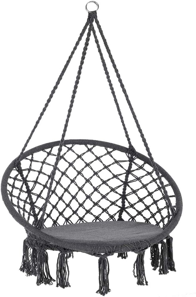 KM-1VmFtJ - Silla colgante de cuerda de algodón macramé - Asiento oscilante para interior y exterior - Diseño para jardín patio camping y viajes